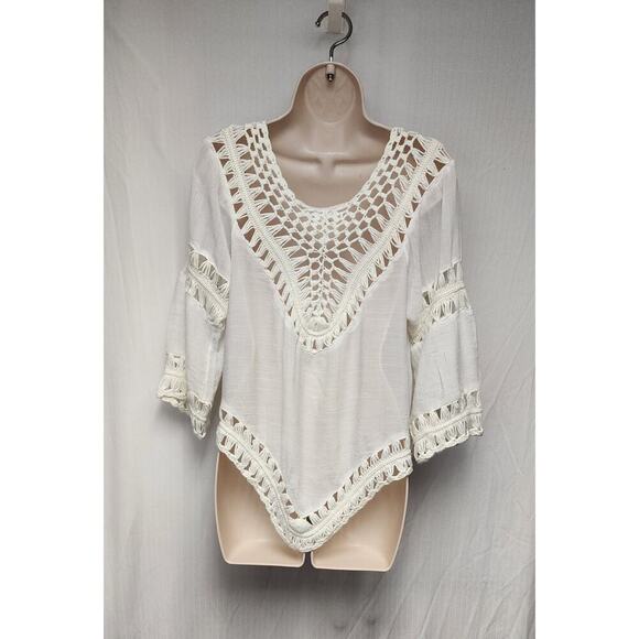 Garage Cover Up Off White Crochet Flowry Top/Blouse Size Large - Picture 4 of 6